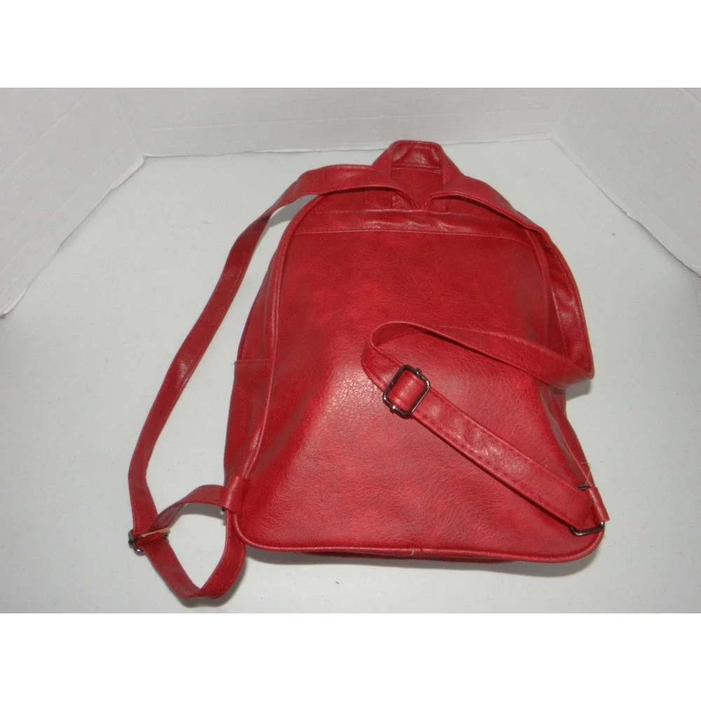 Red Faux Leather Mini Backpack Pebbled Dome Bag Adjustable Straps 4131